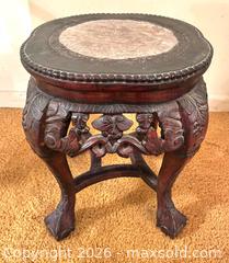 MaxSold Auction: Antique-Style Carved Wooden Plant Stand with Marble Top and Claw Feet - Toronto (Ontario, Canada) SELLER MANAGED Estate Sale Online Auction - Bridgeland Avenue (STORAGE)