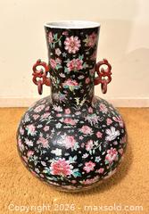 MaxSold Auction: Antique Chinese Famille Noire Porcelain Vase with Floral Motif and Handles  - Toronto (Ontario, Canada) SELLER MANAGED Estate Sale Online Auction - Bridgeland Avenue (STORAGE)