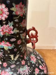 MaxSold Auction: Antique Chinese Famille Noire Porcelain Vase with Floral Motif and Handles  - Toronto (Ontario, Canada) SELLER MANAGED Estate Sale Online Auction - Bridgeland Avenue (STORAGE)