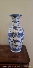 MaxSold Auction: Blue & White Chinese-Style Dragon Vase with Mark – 8.5” - Toronto (Ontario, Canada) SELLER MANAGED Estate Sale Online Auction - Bridgeland Avenue (STORAGE)