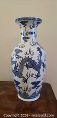 MaxSold Auction: Blue & White Chinese-Style Dragon Vase with Mark – 8.5” - Toronto (Ontario, Canada) SELLER MANAGED Estate Sale Online Auction - Bridgeland Avenue (STORAGE)
