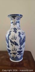 MaxSold Auction: Blue & White Chinese-Style Dragon Vase with Mark – 8.5” - Toronto (Ontario, Canada) SELLER MANAGED Estate Sale Online Auction - Bridgeland Avenue (STORAGE)