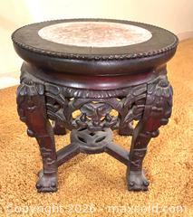 MaxSold Auction: Carved Wooden Accent Table or Plant Stand with Marble Top - Toronto (Ontario, Canada) SELLER MANAGED Estate Sale Online Auction - Bridgeland Avenue (STORAGE)