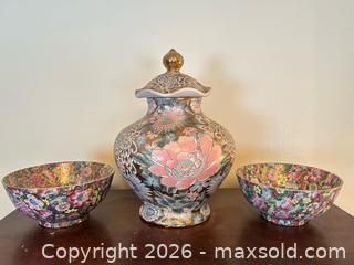 MaxSold Auction: Decorative Chinese Porcelain Ginger Jar with Lid and Two Matching Bowls  - Toronto (Ontario, Canada) SELLER MANAGED Estate Sale Online Auction - Bridgeland Avenue (STORAGE)