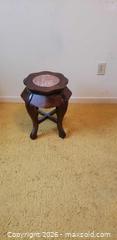 MaxSold Auction: Decorative Wood Accent Table with Marble look  Inset Top - Toronto (Ontario, Canada) SELLER MANAGED Estate Sale Online Auction - Bridgeland Avenue (STORAGE)