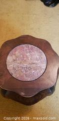MaxSold Auction: Decorative Wood Accent Table with Marble look  Inset Top - Toronto (Ontario, Canada) SELLER MANAGED Estate Sale Online Auction - Bridgeland Avenue (STORAGE)