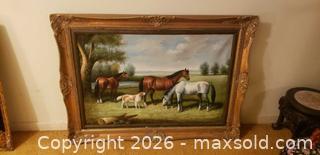 MaxSold Auction: Framed Pastoral Horse Scene Painting with Ornate Gold-Tone Frame - Toronto (Ontario, Canada) SELLER MANAGED Estate Sale Online Auction - Bridgeland Avenue (STORAGE)