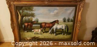 MaxSold Auction: Framed Pastoral Horse Scene Painting with Ornate Gold-Tone Frame - Toronto (Ontario, Canada) SELLER MANAGED Estate Sale Online Auction - Bridgeland Avenue (STORAGE)