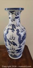 MaxSold Auction: Large Blue & White Chinese-Style Porcelain Vase with Phoenix Motif, 18.5”  - Toronto (Ontario, Canada) SELLER MANAGED Estate Sale Online Auction - Bridgeland Avenue (STORAGE)