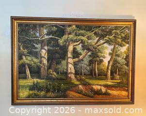 MaxSold Auction: Large Framed Landscape Painting – Forest Scene with Trees & Path - Toronto (Ontario, Canada) SELLER MANAGED Estate Sale Online Auction - Bridgeland Avenue (STORAGE)