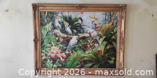 MaxSold Auction: Large Framed Oil Painting – Tropical Cockatoos in Lush Jungle Setting – Ornate Frame - Toronto (Ontario, Canada) SELLER MANAGED Estate Sale Online Auction - Bridgeland Avenue (STORAGE)
