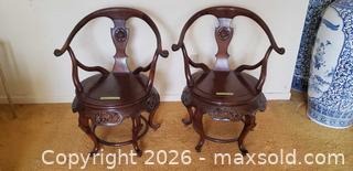 MaxSold Auction: Pair of Chinese-Style Horseshoe-Back Armchairs with Carved Details - Toronto (Ontario, Canada) SELLER MANAGED Estate Sale Online Auction - Bridgeland Avenue (STORAGE)