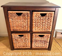 MaxSold Auction: Wood Storage Cabinet with Four Woven Basket Drawers  - Toronto (Ontario, Canada) SELLER MANAGED Estate Sale Online Auction - Bridgeland Avenue (STORAGE)