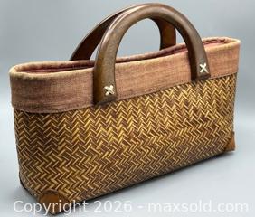 MaxSold Auction: Retro-Boho Rattan Purse with Wood Handles - Toronto (Ontario, Canada) SELLER MANAGED Downsizing Online Auction - Logan Avenue