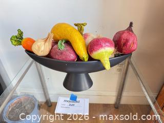 MaxSold Auction: Black Ceramic Decorative Centerpiece with Paper Mache Fruit - Cambridge (Massachusetts, USA) PARTNER MANAGED Estate Sale Online Auction - Creighton Street                  