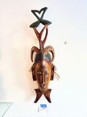 MaxSold Auction: Carved African-Style Tribal Wall Mask with Horns - Cambridge (Massachusetts, USA) PARTNER MANAGED Estate Sale Online Auction - Creighton Street                  