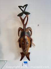 MaxSold Auction: Carved African-Style Tribal Wall Mask with Horns - Cambridge (Massachusetts, USA) PARTNER MANAGED Estate Sale Online Auction - Creighton Street                  