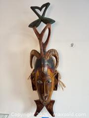 MaxSold Auction: Carved African-Style Tribal Wall Mask with Horns - Cambridge (Massachusetts, USA) PARTNER MANAGED Estate Sale Online Auction - Creighton Street                  