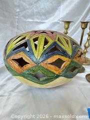 MaxSold Auction: Carved Painted Ceramic/Gourd Luminary with 9 Brass Candlesticks - Cambridge (Massachusetts, USA) PARTNER MANAGED Estate Sale Online Auction - Creighton Street                  