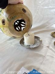 MaxSold Auction: Carved Painted Ceramic/Gourd Luminary with 9 Brass Candlesticks - Cambridge (Massachusetts, USA) PARTNER MANAGED Estate Sale Online Auction - Creighton Street                  