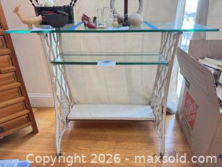 MaxSold Auction: Console Table Repurposed From Cast Iron Sewing Machine Base - Cambridge (Massachusetts, USA) PARTNER MANAGED Estate Sale Online Auction - Creighton Street                  