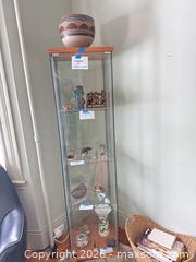 MaxSold Auction: Glass Curio Cabinet and  Mid-Century Glazed Stoneware Pot — Beige & Terracotta - Cambridge (Massachusetts, USA) PARTNER MANAGED Estate Sale Online Auction - Creighton Street                  