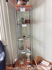 MaxSold Auction: Glass Curio Cabinet and  Mid-Century Glazed Stoneware Pot — Beige & Terracotta - Cambridge (Massachusetts, USA) PARTNER MANAGED Estate Sale Online Auction - Creighton Street                  