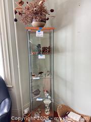 MaxSold Auction: Glass Curio Cabinet and  Mid-Century Glazed Stoneware Pot — Beige & Terracotta - Cambridge (Massachusetts, USA) PARTNER MANAGED Estate Sale Online Auction - Creighton Street                  