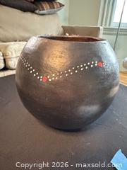 MaxSold Auction: Hand-Painted African Gourd Pot & Wood Planter with Animal Inlay - Cambridge (Massachusetts, USA) PARTNER MANAGED Estate Sale Online Auction - Creighton Street                  