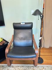 MaxSold Auction: Leather Armchair with Lamp, Bentwood Frame, Black/Brown - Cambridge (Massachusetts, USA) PARTNER MANAGED Estate Sale Online Auction - Creighton Street                  
