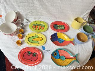 MaxSold Auction: Lot of Mixed Hand-Painted Ceramic Serving Plates & Mugs - Cambridge (Massachusetts, USA) PARTNER MANAGED Estate Sale Online Auction - Creighton Street                  