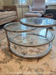MaxSold Auction: Round 3-Tier Tempered Glass Coffee Table, Chrome - Cambridge (Massachusetts, USA) PARTNER MANAGED Estate Sale Online Auction - Creighton Street                  