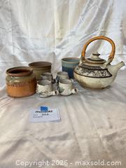 MaxSold Auction: Stoneware Tea Set with Teapot, 4 Cups and 3 Planters - Cambridge (Massachusetts, USA) PARTNER MANAGED Estate Sale Online Auction - Creighton Street                  