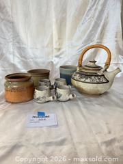 MaxSold Auction: Stoneware Tea Set with Teapot, 4 Cups and 3 Planters - Cambridge (Massachusetts, USA) PARTNER MANAGED Estate Sale Online Auction - Creighton Street                  
