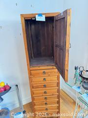 MaxSold Auction: Tall Solid Wood Pine Cabinet with 9 Drawers, Honey Finish - Cambridge (Massachusetts, USA) PARTNER MANAGED Estate Sale Online Auction - Creighton Street                  