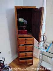 MaxSold Auction: Tall Solid Wood Pine Cabinet with 9 Drawers, Honey Finish - Cambridge (Massachusetts, USA) PARTNER MANAGED Estate Sale Online Auction - Creighton Street                  