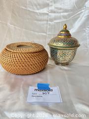 MaxSold Auction: Thai Gilt Porcelain Lidded Bowl with Rattan Basket - Cambridge (Massachusetts, USA) PARTNER MANAGED Estate Sale Online Auction - Creighton Street                  