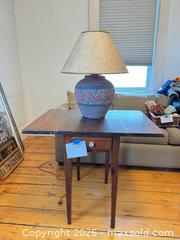 MaxSold Auction: Vintage Dark Brown Wood Drop Leaf Table with Ceramic Lamp - Cambridge (Massachusetts, USA) PARTNER MANAGED Estate Sale Online Auction - Creighton Street                  