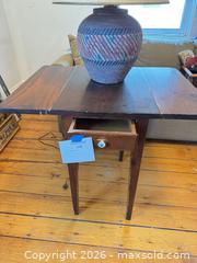 MaxSold Auction: Vintage Dark Brown Wood Drop Leaf Table with Ceramic Lamp - Cambridge (Massachusetts, USA) PARTNER MANAGED Estate Sale Online Auction - Creighton Street                  