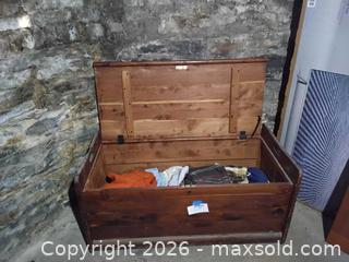 MaxSold Auction: Wooden Blanket Storage Chest with Wicker Picnic Case - Cambridge (Massachusetts, USA) PARTNER MANAGED Estate Sale Online Auction - Creighton Street                  