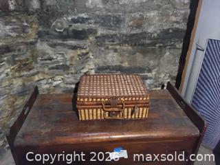 MaxSold Auction: Wooden Blanket Storage Chest with Wicker Picnic Case - Cambridge (Massachusetts, USA) PARTNER MANAGED Estate Sale Online Auction - Creighton Street                  