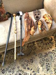 MaxSold Auction: Dave Card Signed Wood Carving Mask / Walking Canes, Sculpture B - Toronto (Ontario, Canada) Downsizing Online Auction - Cross Street