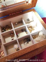 MaxSold Auction: Wood Jewelry Box with Assorted Earrings, Brooches & Necklaces B - Toronto (Ontario, Canada) Downsizing Online Auction - Cross Street