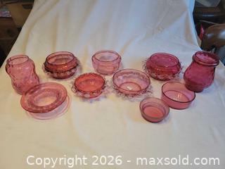 MaxSold Auction: 10 cranberry glass dishes, jars - Toronto (Ontario, Canada) SELLER MANAGED Estate Sale Online Auction - Amelia Street