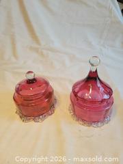 MaxSold Auction: Lidded cranberry glass candy dishes  - Toronto (Ontario, Canada) SELLER MANAGED Estate Sale Online Auction - Amelia Street
