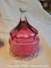 MaxSold Auction: Lidded cranberry glass candy dishes  - Toronto (Ontario, Canada) SELLER MANAGED Estate Sale Online Auction - Amelia Street