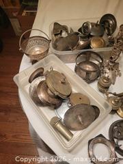 MaxSold Auction: Mixed lot of silverplate, bronze, brass, pewter lids stands, and miscellaneous metal parts - Toronto (Ontario, Canada) SELLER MANAGED Estate Sale Online Auction - Amelia Street
