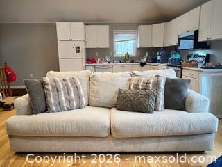 MaxSold Auction: Beautiful beige sofa with decorative pillows  - Ajax (Ontario, Canada) SELLER MANAGED Downsizing Online Auction - Poplar Avenue