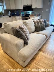 MaxSold Auction: Beautiful beige sofa with decorative pillows  - Ajax (Ontario, Canada) SELLER MANAGED Downsizing Online Auction - Poplar Avenue