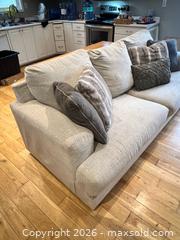 MaxSold Auction: Beautiful beige sofa with decorative pillows  - Ajax (Ontario, Canada) SELLER MANAGED Downsizing Online Auction - Poplar Avenue